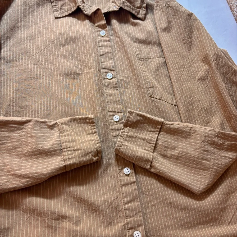 Vanilla Star Button Up Long Sleeve Shirt Pinstripe Top Burnt Orange Size Small - Picture 5 of 12